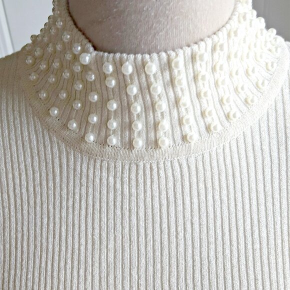 NEW! PEARL Embellished MOCK NECK SWEATER SZ L - Picture 5 of 7